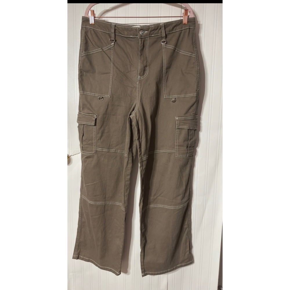 Rachel Paige Womens Brown Contrast Stitch Cargo Pants Wide Leg Utility XL - Picture 2 of 6